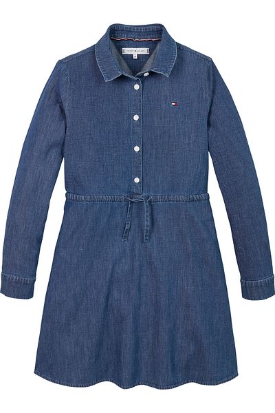 Tommy Hilfiger Blue Spread Collar Full Sleeve Solid Dresses