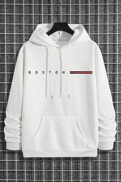 NO 601 Ανδρικό φούτερ με λευκή κουκούλα Boston printed