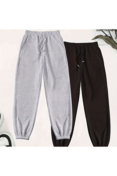 JustBS GRI-NEGRU PACHET DE 2 SUBȚIRI DE TRANSMIS JOGGER DIN BUMBAC DE IARNA