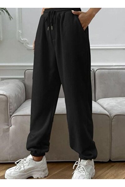 JustBS PANTALONI DE TRANSMISIE PENTRU FEMEI JOGGER DIN BUMBAC NEGRU IARNA