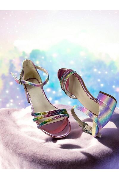 ALPELLİ ByAlp Girl's 3-Stripes Stone Rainbow Heeled Evening Dress Shoes