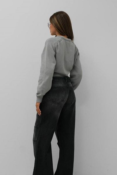 WOMAN VISION Raglan Sleeve Crew Neck Crop Cut Knitwear Gray Sweater 24W16025