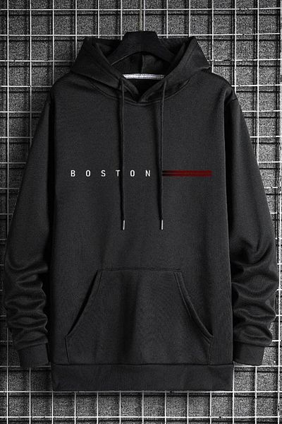 NO 601 Мъжки черен суитшърт с качулка и щампа Boston