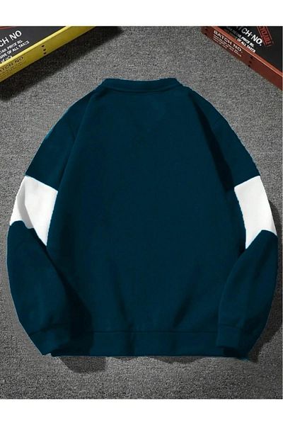 Altamira Unisex Petrol Blue Boutique Printed Oversize Piece Polo Neck Zippered Sweatshirt