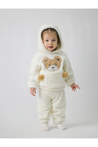 COOLMINIES Unisex Welsoft Plush Winter Hooded Teddy Bear Embroidered Baby Kids Set