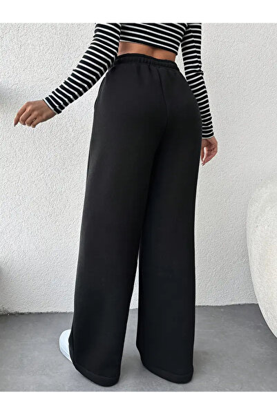 yx yustex sport Bol Paça Kadın Siyah Günlük, Çok Yönlü Cepli Eşofman Altı, Makinede Yıkanabilir