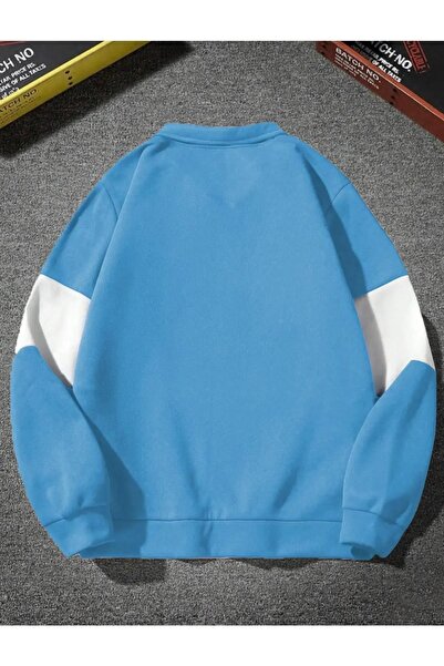 Altamira Unisex Bebe Mavi Boutique Baskılı Oversize Parçalı Polo Yaka Fermuarlı Sweatshirt