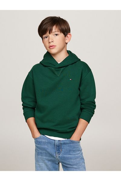 Tommy Hilfiger Green Hooded Full Sleeve Solid Sweatshirts