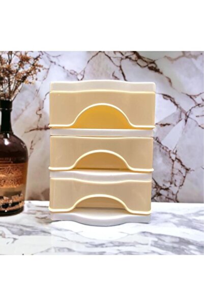 abnturk 3 Çekmeceli Masa Üstü Çekmece Sert Plastik Sarı Beyaz Organizer