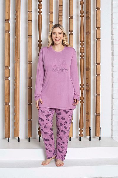 GUAVA+ Purple Flower Printed Long Sleeve Women's Pjamas Suit