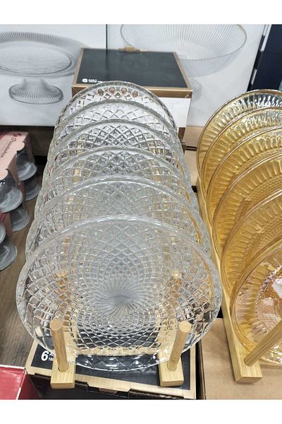 kurt41 Set of 6 Cake Plates - Luxury Glass Cake Cake Set for 6 People - Dessert Plate(16cm)