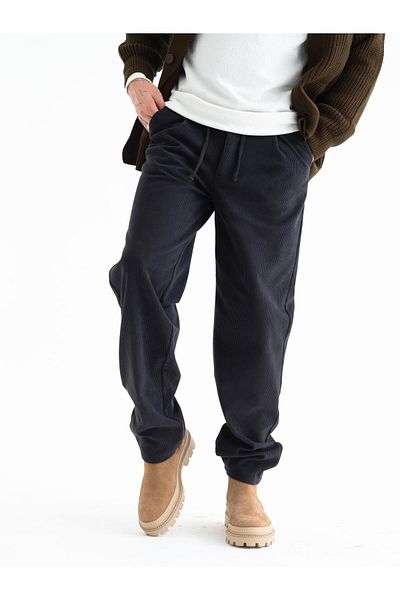 JR3 Men's Baggy Loose Fit Velvet Pants, Relaxed Fit Waist Tie Side Pocket Trousers