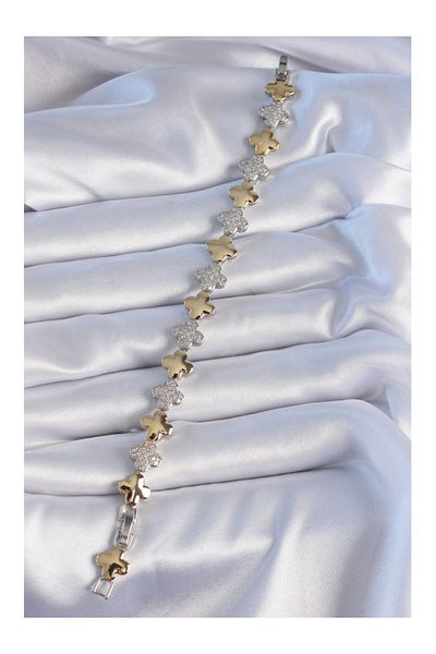 Clariss Brass Silver Gold Color Zircon Stone Clover Model Vip Series Women's Bracelet