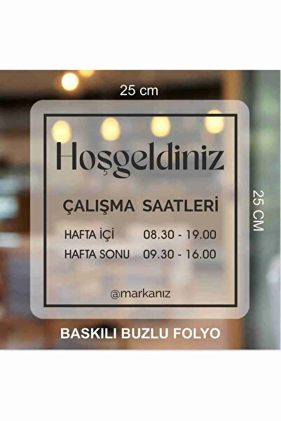 Pass Pano Çalışma Saatleri Kapı Yazısı – 25x25 cm Buzlu Folyo Sticker