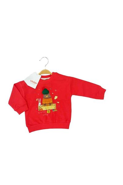 Çikoby Baby Knitted Hat Bear Printed Sweatshirt