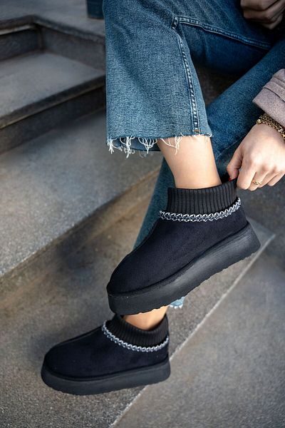 LAMİNTA Viola Suede Socks Detailed 4 cm Special Thick Soled Women's Boots with Fur Inside
