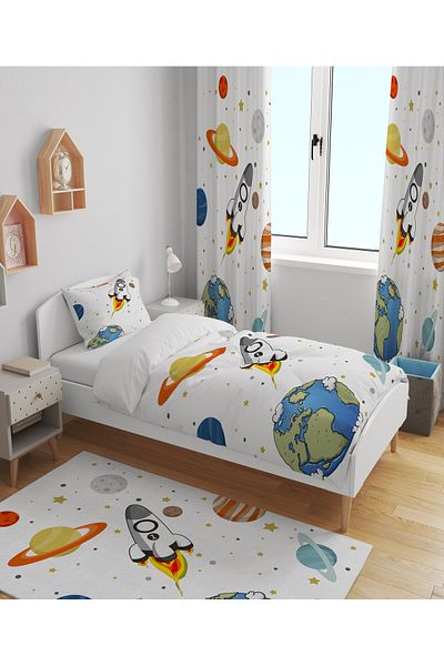 EVSEHOMES Rocket Suit - 70X260 Background Curtain with Two Blades - Bedspread and Pillow Size Choose