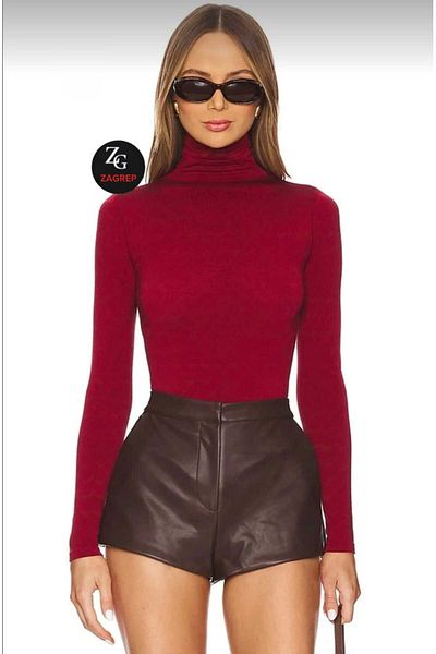 Zagrep Women's Burgundy Turtleneck Does Not Show Underwear Double Layer Silk Jersey Bodysuit
