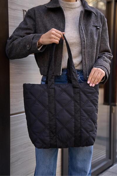 Madamra Geantă Puff cu model matlasată pentru femei negre