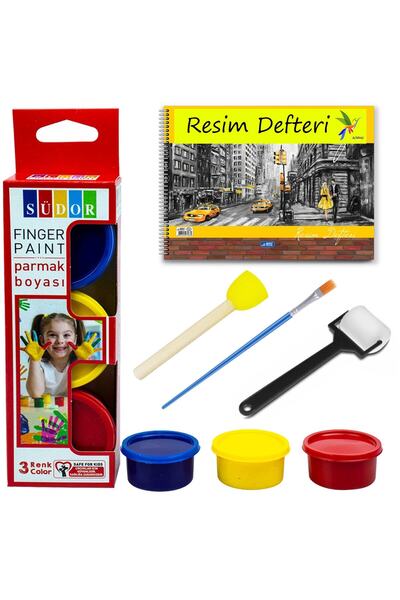Artshop Südor Parmak Boyası, Resim Defteri, Ponpon Fırça, Parmak Boyası Fırça...