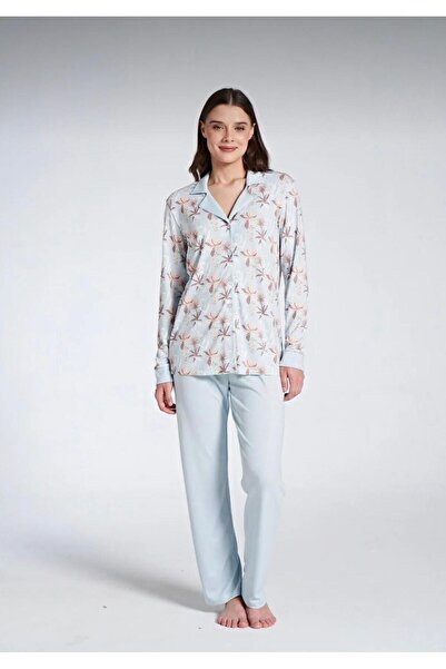 İpek Women's Long Sleeve Plus Size Front Button Pajama Set
