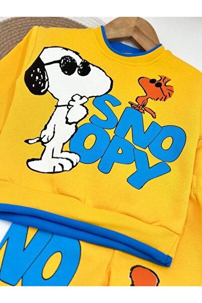 Ege Bebek ERKEK ÇOCUK 1-2-3-4 YAŞ SNOOPY BASKILI KIŞLIK 3 İP ŞARDONLU ALT ÜST TAKIM