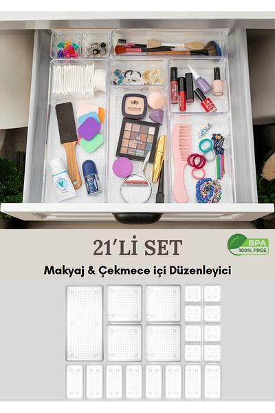 Flash Bazaar 21-piece Transparent Cosmetic and Makeup Organizer - In-cabinet Organizer