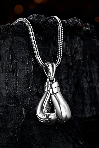 OSMANLI GÜMÜŞ Çift Boks Eldiveni Tilki Kuyruğu Zincir Erkek Kolye