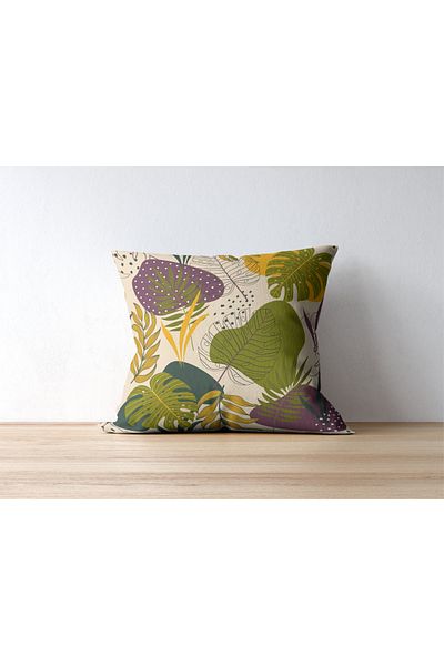 Home Rachel Fabric - 4 Pcs Throw Pillows and Cushion Athira, Tropical Pattern Digital Printed, 45X45 Poofic Pillows