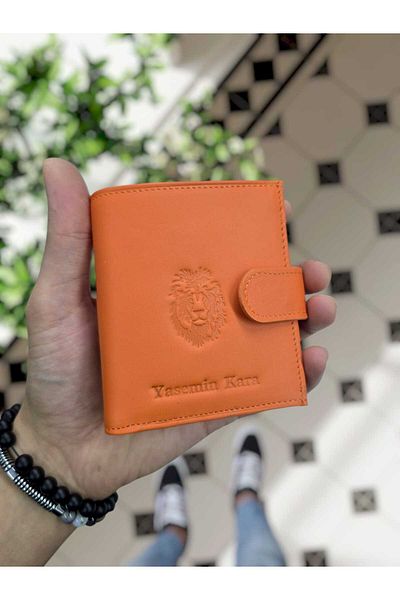 VİSSO Unisex 112 Orange Orange Colored Genuine Leather Wallet Purse - Lion Logo