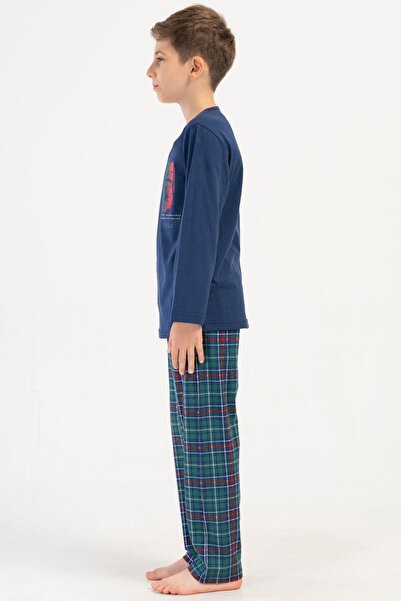 VİENETTA Boy's Long Sleeve Indigo Pajama Set