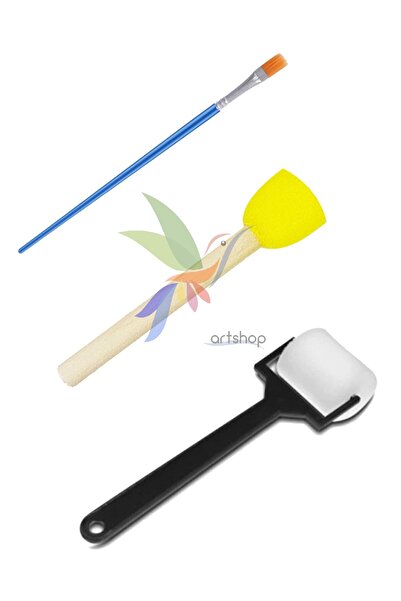 Artshop 3 ' Lü Anaokulu, Kreş, Okul Öncesi Boyama Fırça Seti, Fırça, Ponpon, Sünger Rulo Fırça