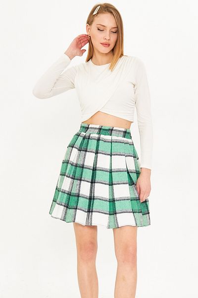 armonika Női világoszöld kockás rövid kiszélesedő szoknya ARM-22K 001014