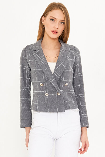 armonika Жіноча сіра меланжева двобортна твідова кропова куртка ARM-24K001014