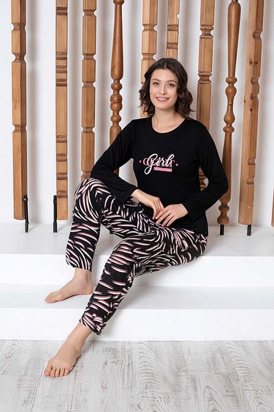 GUAVA+ SET DE Pijamale FEMEI CU MÂNECĂ LUNGĂ CU MODEL DE PARTEA NEGRĂ
