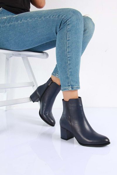 ANALİN SHOES Γυναικείες καθημερινές μπότες με τακούνι από γνήσιο δέρμα Navy Blue