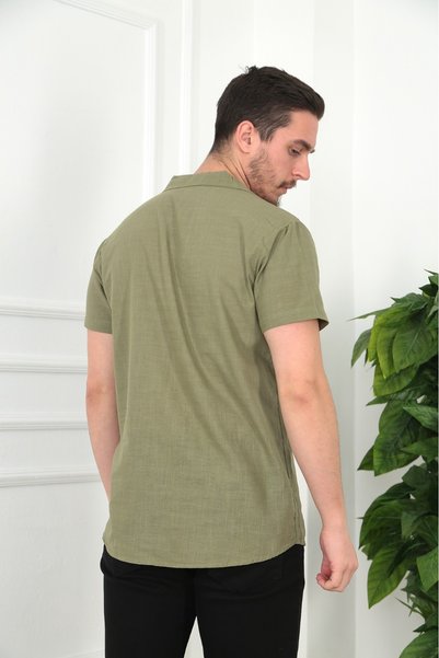 MCZ GİYİM Khaki Color Short Sleeve Linen Men's Shirt