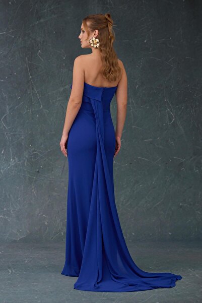 Carmen Saks Straplez Kuyruklu Şifon Abiye Elbise