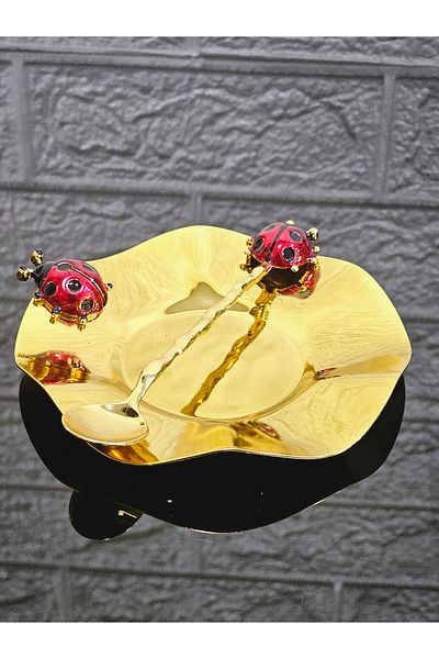 atabey home collection Metal 6 Pieces of Tea Plates and 6 Pieces of Teaspoons Casting Ladybuġ Luxury Plate