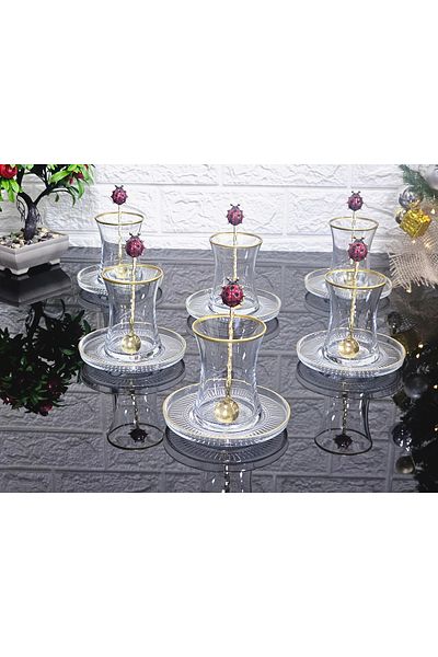 atabey home 18 Piece Tea Set Ladybug Tea with Spoon 6 Cups 6 Plates 6 Spoons