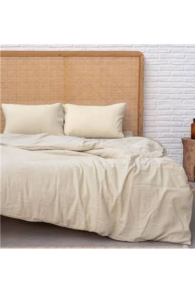 GERCELLA Premium Cream Color 100% Cotton 100X200+30 cm Fitted Crosshair Bed Sheet