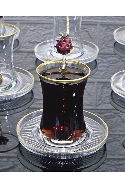 atabey home 18 Piece Tea Set Ladybug Tea with Spoon 6 Cups 6 Plates 6 Spoons