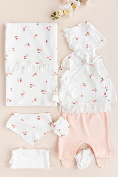 Babymod Natural Floral Patterned 8-Piece Baby Girl Hospital Discharge Baby Set