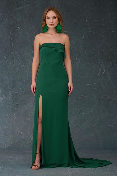 Carmen Emerald Strapless Sweep Train Chiffon Evening Dress
