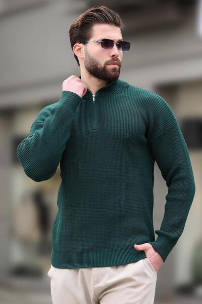 Madmext Петроль зелений застібка-блискавка комір трикотажний чоловічий светр E7295