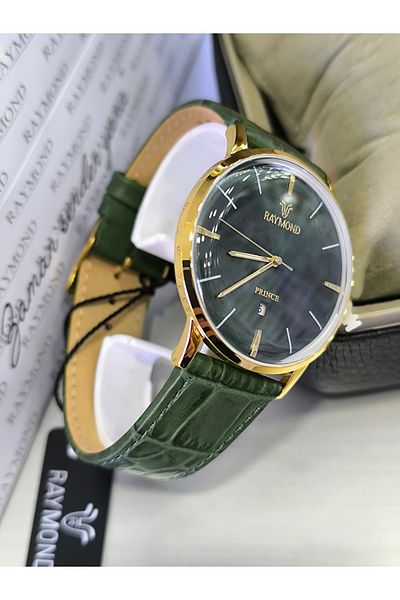 Raymond Green /Gold Leather Men's Wrist Watch