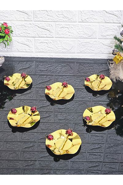 atabey home collection Metal 6 Pieces of Tea Plates and 6 Pieces of Teaspoons Casting Ladybuġ Luxury Plate