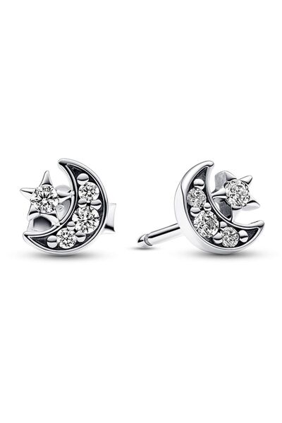 Pandora Işıltılı Ay ve Yıldız Çivi Küpeler