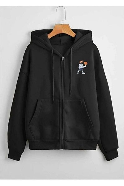 pandy Cartoon Printed Unisex Hooded Oversize Εποχιακό φούτερ με φερμουάρ/Ζακέτα