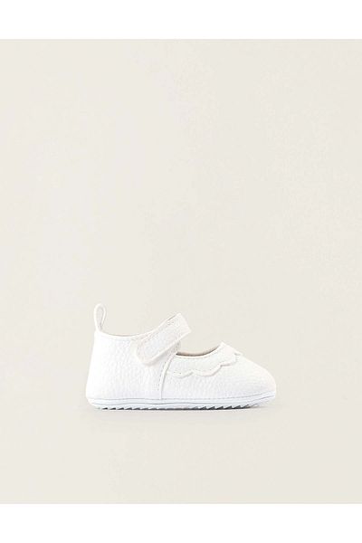 Ziddy FAUX LEATHER BALLERINA FLATS FOR NEWBORN GIRLS, WHITE